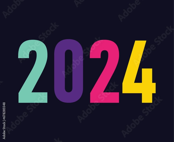 Fototapeta 2024 Happy New Year Holiday Abstract Multicolor Graphic Design Vector Logo Symbol Illustration With Blue Background