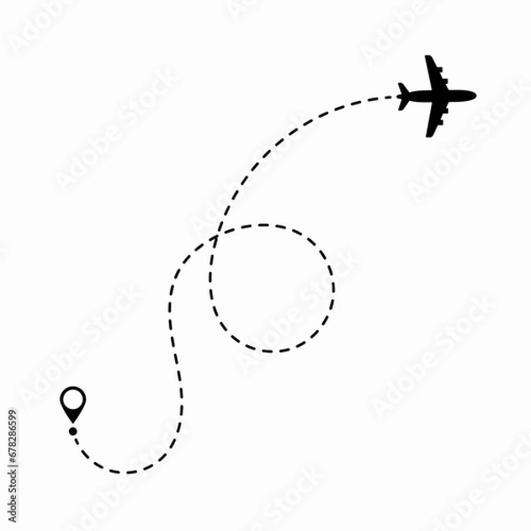 Fototapeta Travel concept. Dotted path airplane. Aircraft tracking. Airplane route plane path. Vector illustration on a isolated white background.