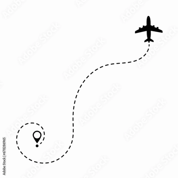 Fototapeta Travel concept. Dotted path airplane. Aircraft tracking. Airplane route plane path. Vector illustration on a isolated white background.
