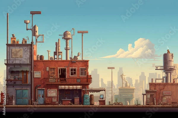 Fototapeta Generative ai 8bit pixel art retro game style of a city