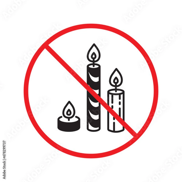 Fototapeta Forbidden candle icon. No candle vector sign. Prohibited Warning restriction label danger candle icon.  Caution or attention concept. No fire restriction icon. Candle flat symbol pictogram UX UI
