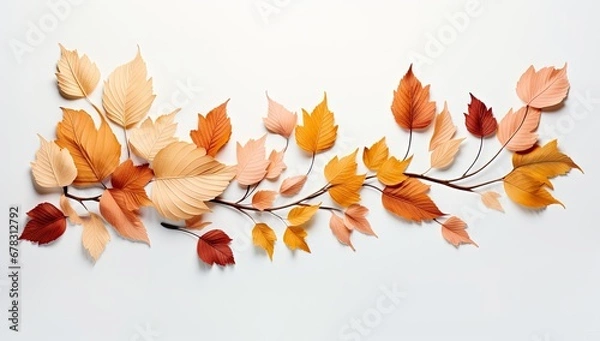 Fototapeta autumn leaves on a white background Generative AI