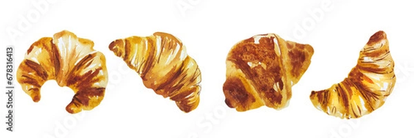 Fototapeta Watercolor set of croissants illustrations isolated.