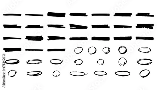 Fototapeta Highlighter Marks and Circles for Note Taking Designs and Scribbles