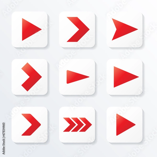 Fototapeta Set of red arrows, web icon, vector illustration