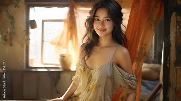 Fototapeta France woman in her 20s with a bright smile