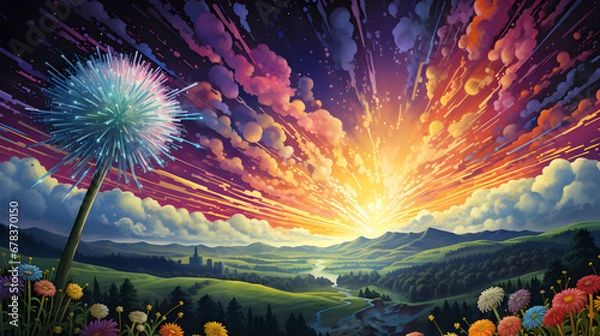 Obraz Abstract Landscape with Dandelion