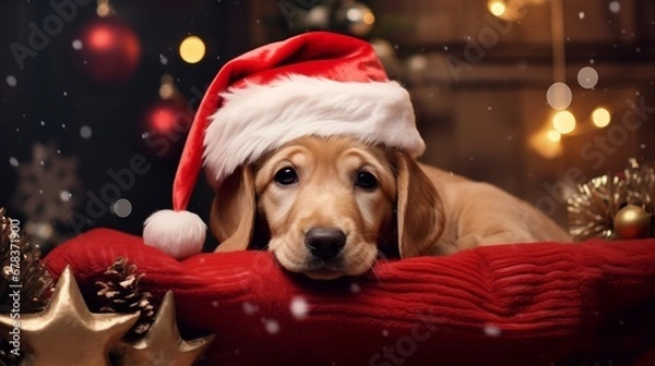 Fototapeta dog in santa hat