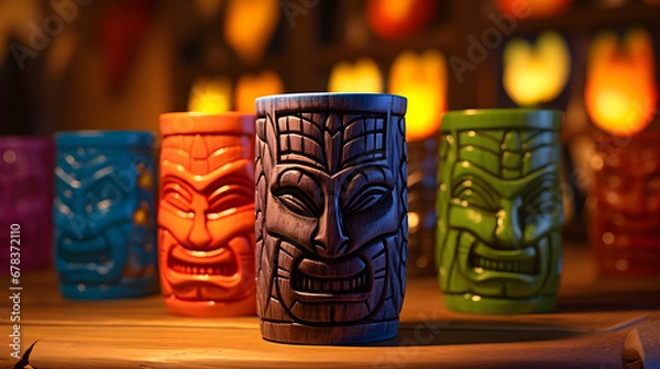 Fototapeta Colorful Tiki Mugs