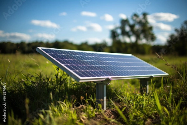Obraz Solar panels in the field, eco energy, green technologies, sustainable resources