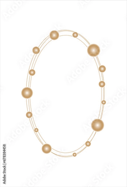 Fototapeta Oval gold frame with burning round gold lights, garland, isolated on white background. Frame for invitations, cards, decorations, vector.