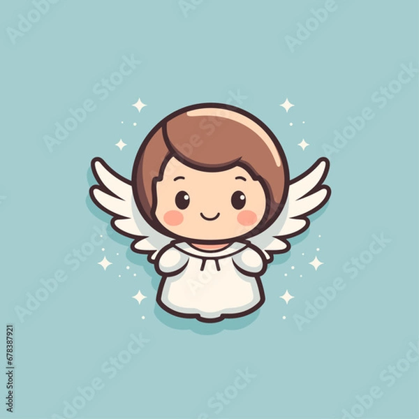 Fototapeta Adorable Christmas Andel on soft blue background, suitable for christmas design, religious products, Christmas sticker, logo, tattoo, other print on demand