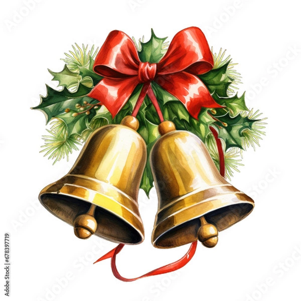 Fototapeta Christmas bells isolated on white or transparent background generative ai 