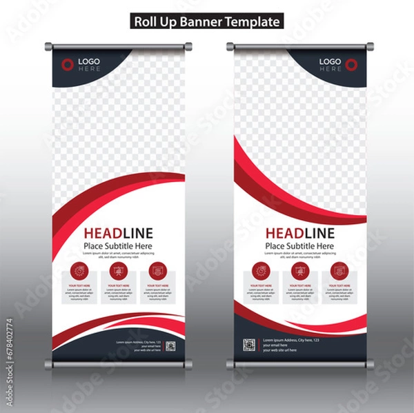 Fototapeta Roll up, roll up banner, rollup banner brochure flyer banner design template vector, roll up design modern x-banner and flag-banner. rectangle size.