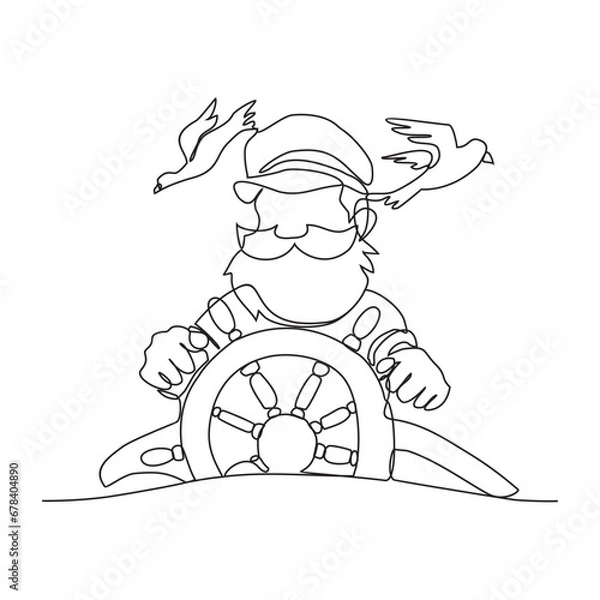 Fototapeta One continuous line drawing of Sailor vector illustration. a person who works on a ship or sails a boat. Sailors are responsible for operating and maintaining the ship, as well as for navigating.