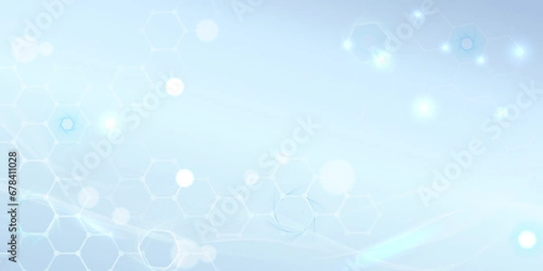 Obraz Artificial intelligence in medical research. Digital Technology Background. Blue Abstract background of hexagons with lines and dots for presentations on science, medicine or technology, big data.