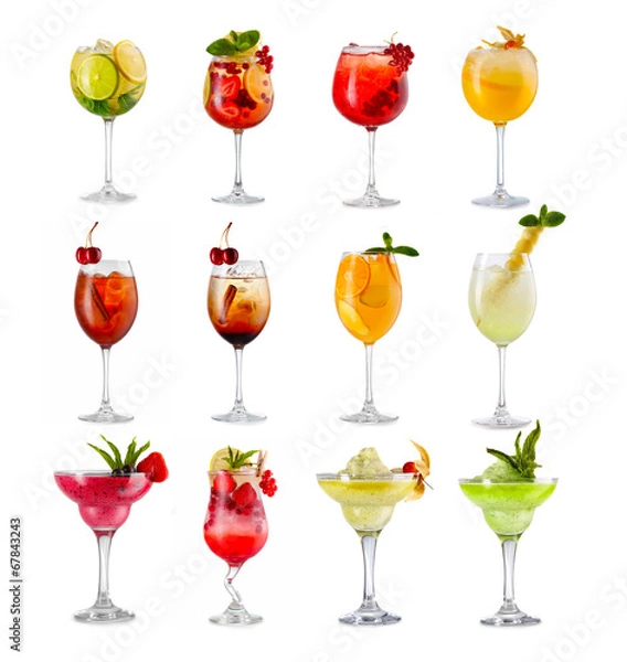 Fototapeta Set of alcoholic cocktails isolated on white