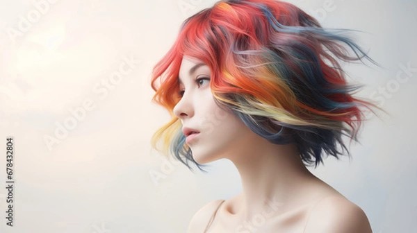 Obraz 鮮やかな髪の毛の美しい女性のポートレート