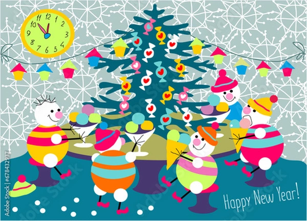 Obraz new card with christmas tree, illustration