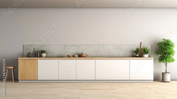 Fototapeta  a modern, high-quality kitchen interior with a spacious, clean design. The image features a blank space suitable for adding text or graphics, making it ideal for various creative purposes.