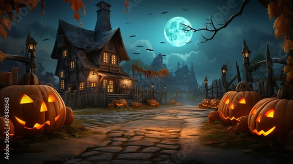 Obraz halloween background with pumpkin and bats