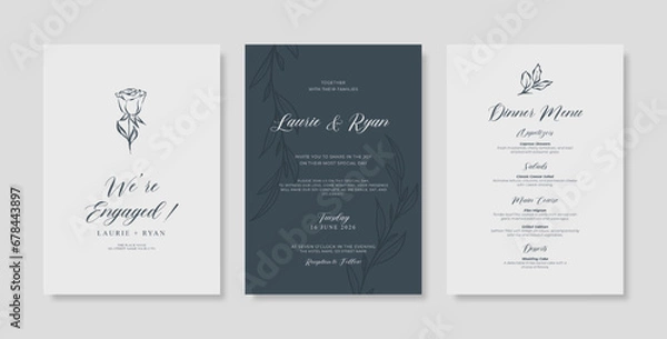 Obraz Wedding invitation with flower illustration. trendy simple wedding invitation. minimalist wedding invitation template
