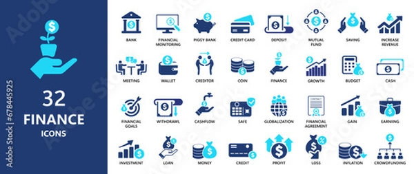 Fototapeta finance icons collection. 32 sets of finance icon designs. Solid icon elements.