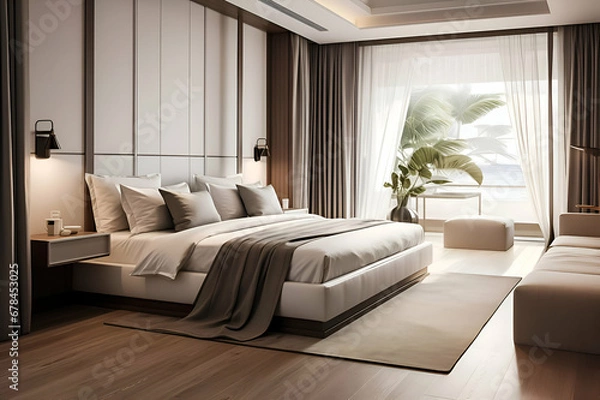 Obraz modern luxury bedroom suite in hotel with tv