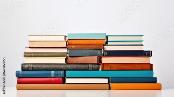 Fototapeta Lots of books, stack of books in the library background