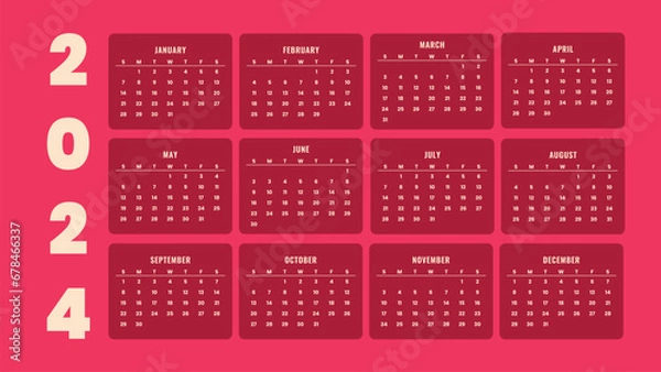 Fototapeta Calendar design template 2024 year red