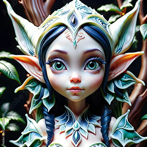 Obraz Enchanting Elven Realm Crafted in Sweet Artistry: A Tale of Beautiful Elves Born from the Magic of Sugar Art.(Generative AI)