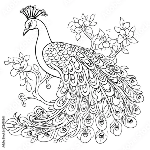 Fototapeta hand drawn illustration of peacock