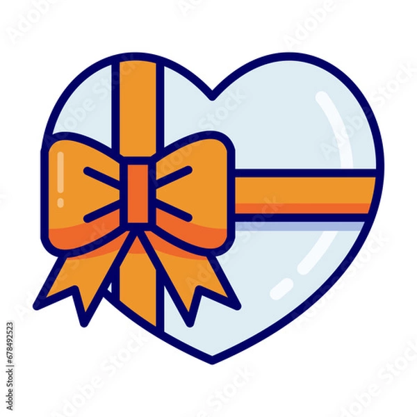 Fototapeta Gift box with ribbon decoration, heart shaped, single icon in color style