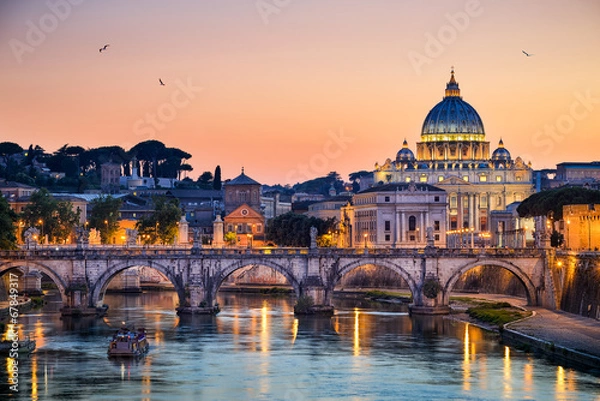 Fototapeta Night view of the Basilica St Peter in Rome, Italy