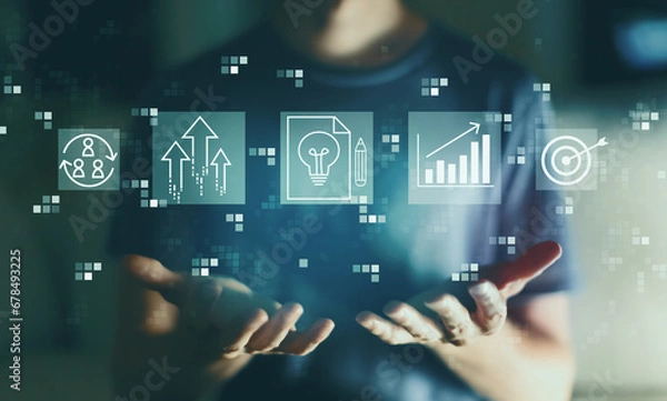 Fototapeta Idea of success theme with young man in the night