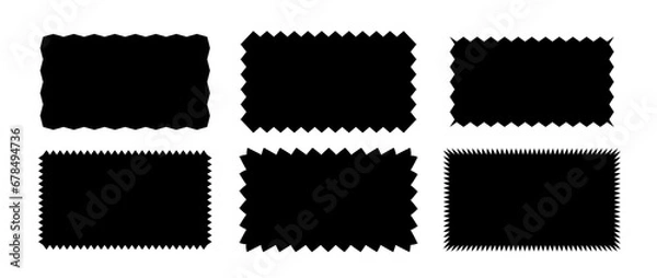 Obraz Zig zag edge rectangle shape collection. Jagged rectangular elements set. Black graphic design elements for decoration, banner, poster, template, sticker, badge, label, tag. Vector bundle