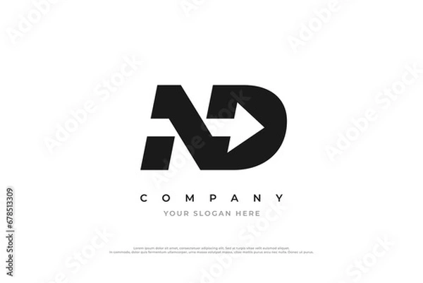 Fototapeta Initial Letter ND Arrow Logo Design Vector