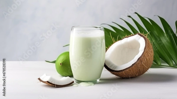 Fototapeta Young green coconut with coconut juice isolated