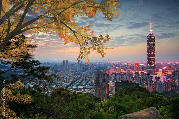 Obraz Taipei, Tajwan wieczorem panoramę