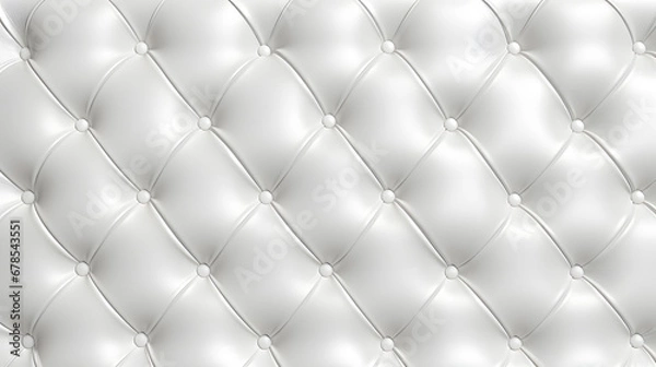 Fototapeta Seamless subtle white diamond tufted upholstery pattern transparent background texture overlay. Abstract soft puffy quilted sofa cushions or headboard displacement, bump or height map.. Generative Ai.