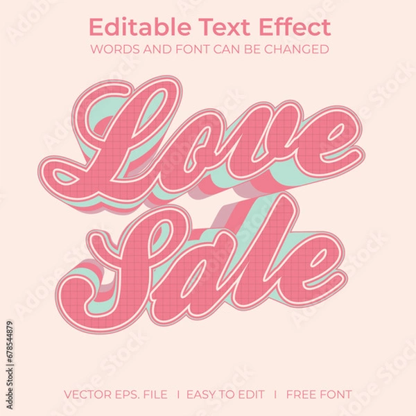 Fototapeta Love Sale 3D editable text effect, sale banner, text for business promotion