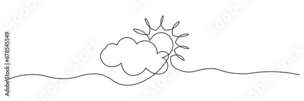 Fototapeta illustration of cloud and sun weather continous one line art