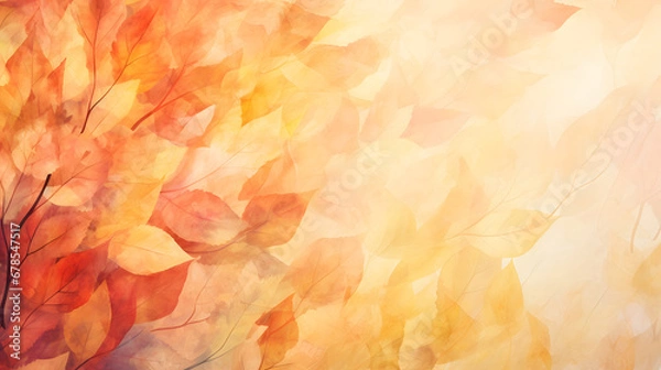 Fototapeta Abstract autumn watercolor art. Bright warm colors, fall leaves marble texture. Generative Ai.