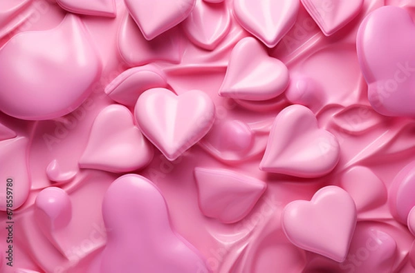 Fototapeta Pink background with many heart shapes on the surface