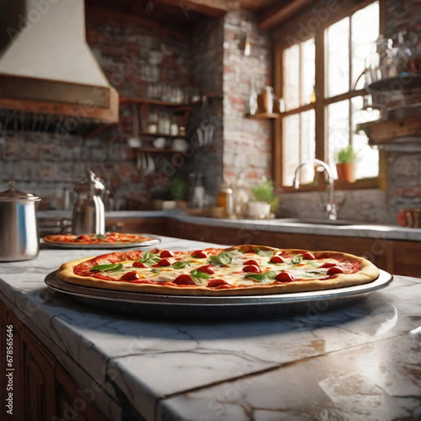 Fototapeta the pizza in the kitchen delicious generative ai