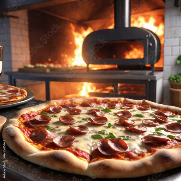 Fototapeta the pizza in the kitchen delicious generative ai