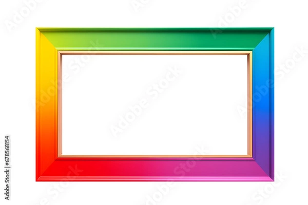 Fototapeta empty rainbow picture frame isolated on transparent background, cutout home decor, interior, gallery mock up design element PNG