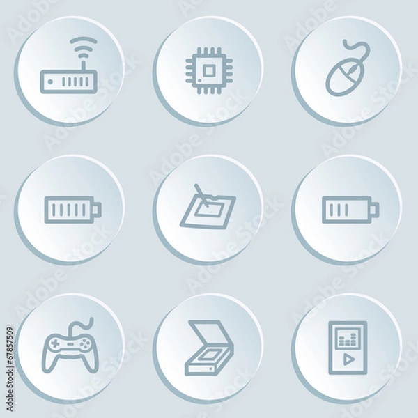 Fototapeta Electronics web icon set 2, white sticker buttons