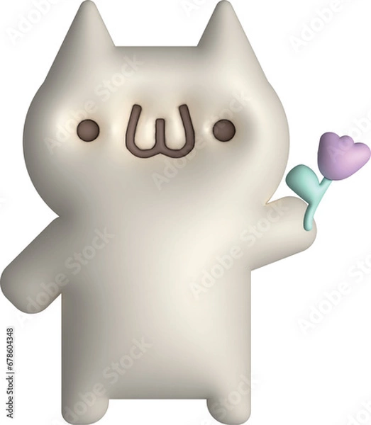 Obraz 3d cartoon cat with flower