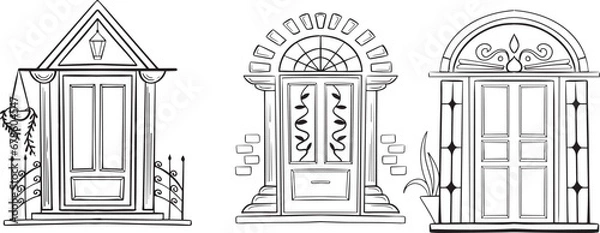Fototapeta hand drawn doors sketch set vector illustration